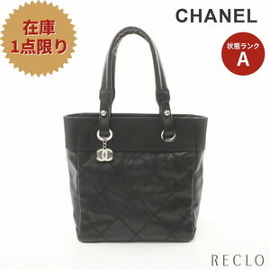 Chanel Paris Biarritz handbag tote bag canvas Black Leather